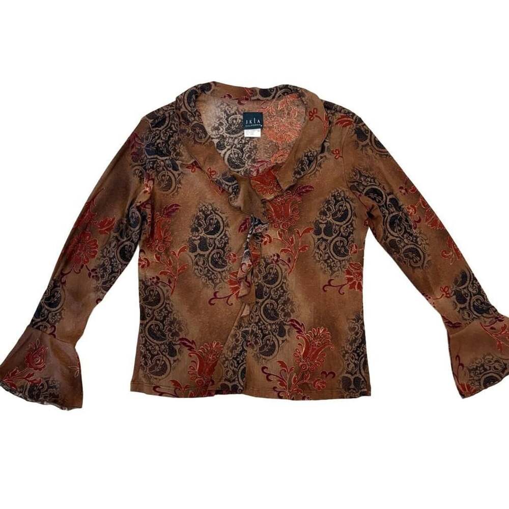 Vintage Y2K Paisley Bell Sleeve Top Large Brown Red Whimsigoth Forest Fairy